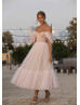 Off Shoulder Pink Dotted Tulle Fancy Party Dress